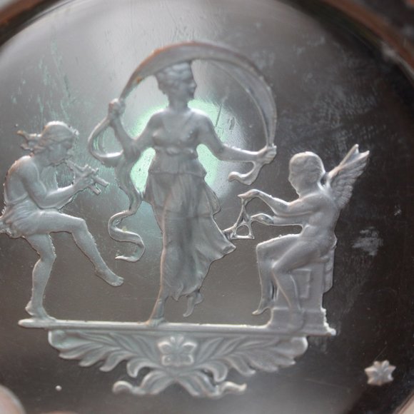 HEINRICH HOFFMAN CZECHOSLOVAKIA ART DECO OPEN SALT PIN DISH CRYSTAL & ITAGLIO - Picture 2 of 2